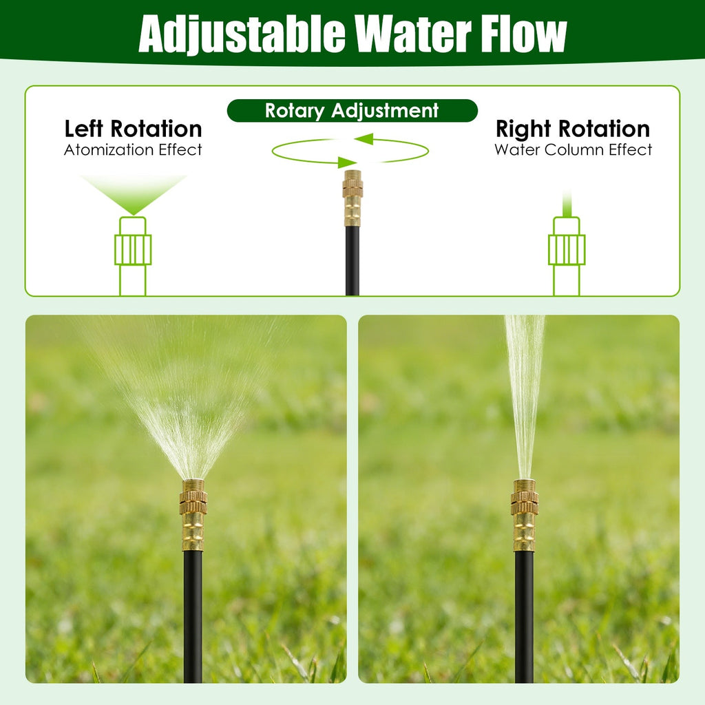 Nozzle adjustment graphic comparing a mist spray with a narrow water stream