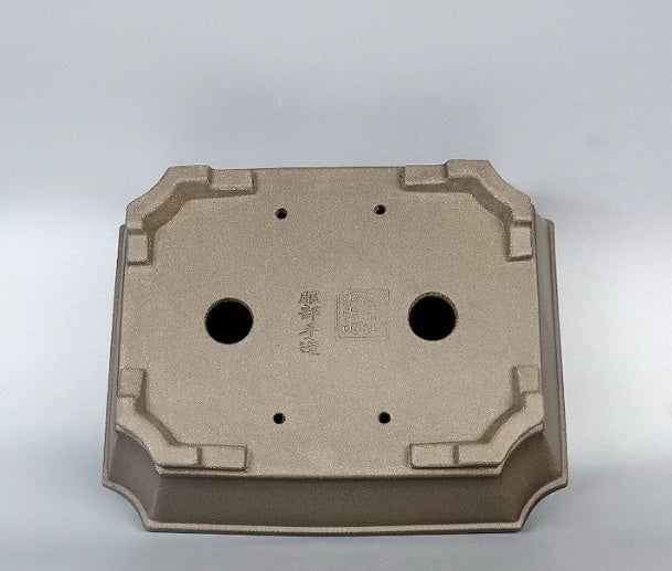 Rectangular Yixing pot underside showing drainage holes