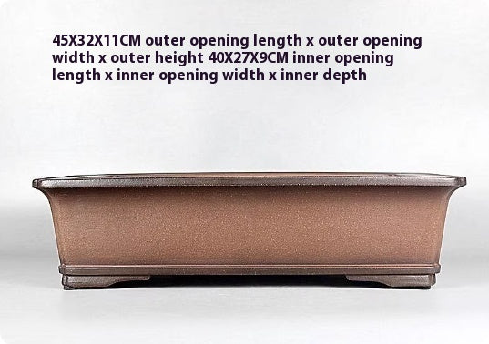Brown rectangular pot against white background with measurement labels