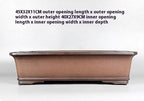 Brown rectangular pot against white background with measurement labels