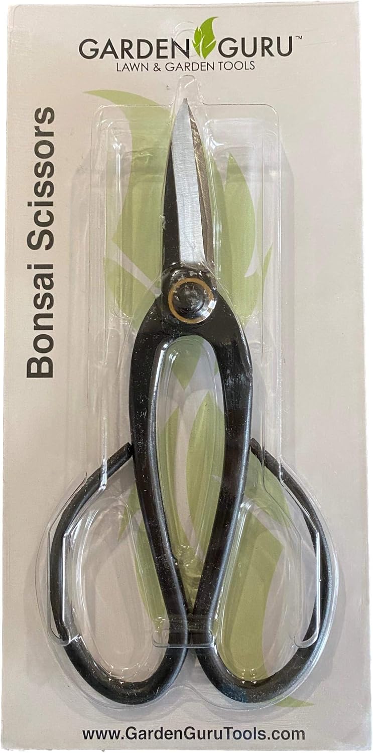 Long Garden Guru bonsai scissors in retail packaging