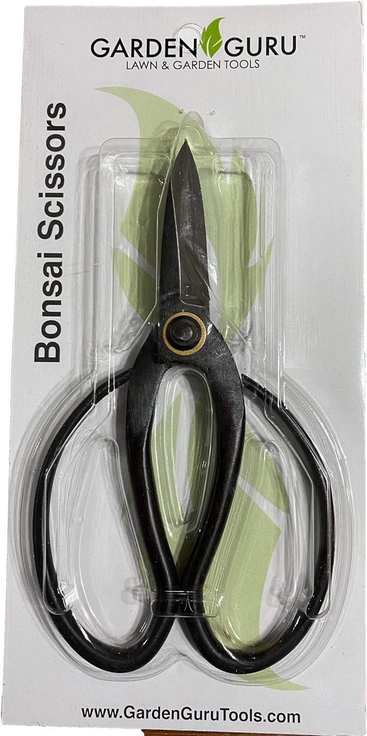 Garden Guru bonsai scissors in clear retail packaging