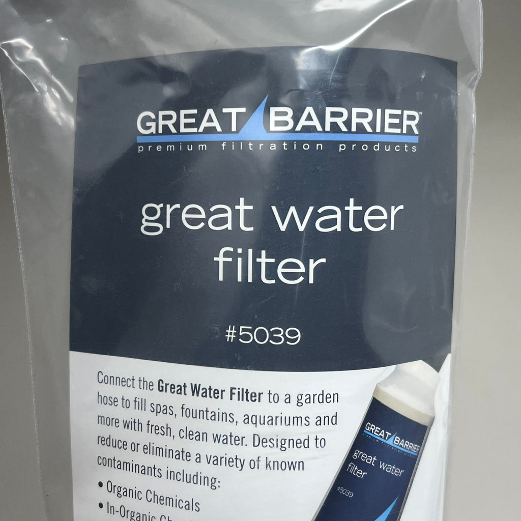 Close-up of the package insert reading Great Barrier great water filter, model 5039
