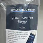 Close-up of the package insert reading Great Barrier great water filter, model 5039