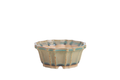 Muted moss-green flower-shaped bonsai pot with fluted walls, blue-green accents and a scalloped rim