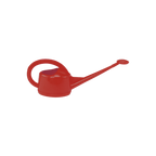 Red watering can with a long narrow spout, small rose and large curved handle