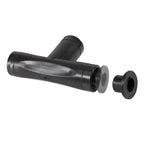 Close-up of a black tee fitting with a separate end plug