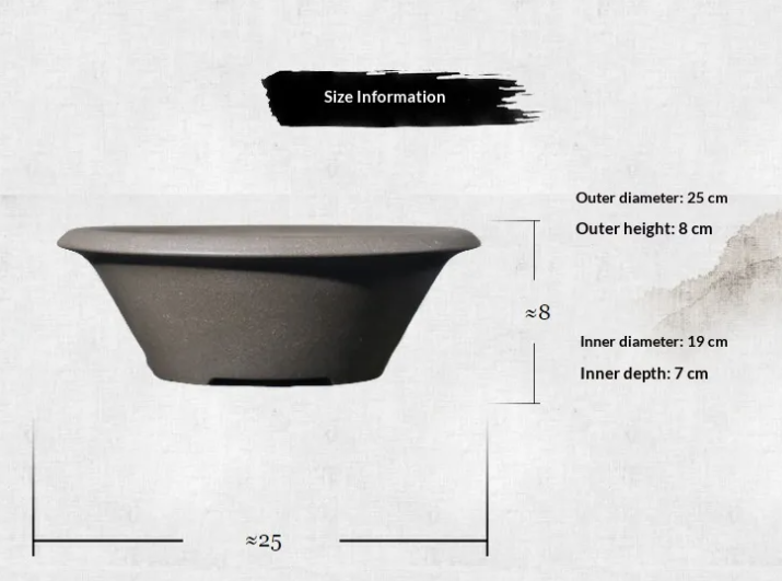 Dimension diagram for gray conical pot with exterior and interior measurements