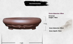 Dimension diagram for brown round pot showing exterior and interior measurements