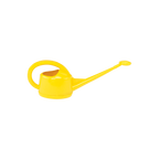 Yellow watering can with a long narrow spout, small rose and large curved handle