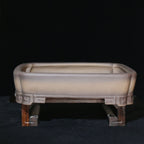 Large taupe rectangular purple-clay bonsai pot on display stand; stand not included