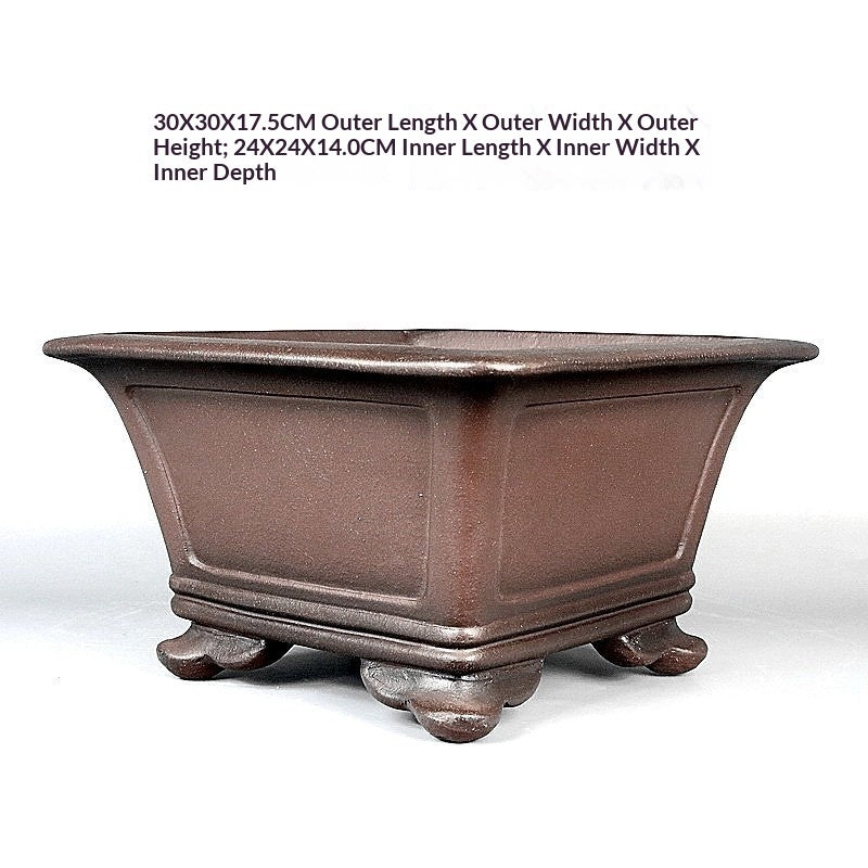 Flared square bonsai pot with recessed panels