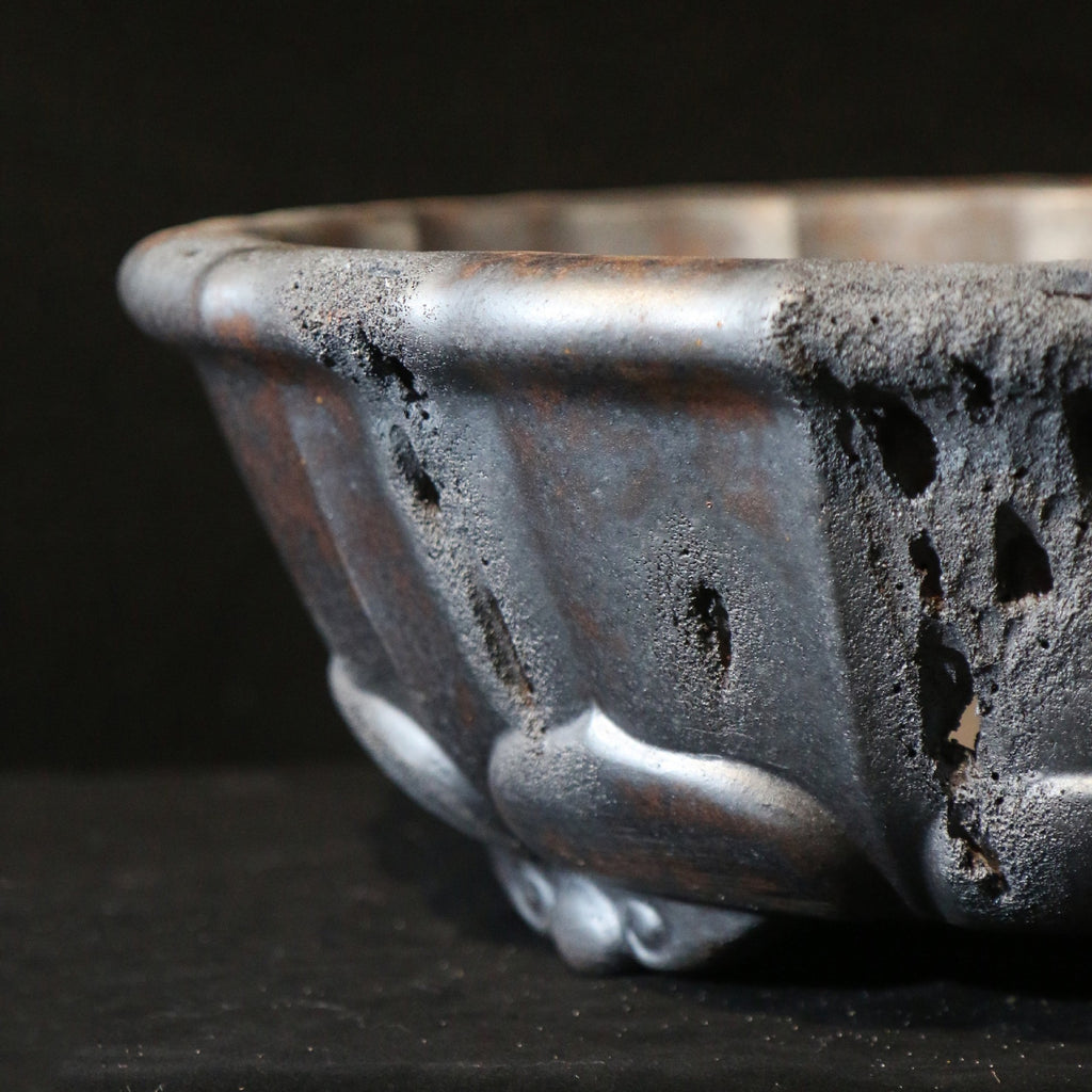 23.6" Lotus Yixing Zisha Clay Bonsai Pot - Wood-Fired — textured surface close-up