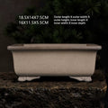 Taupe rectangular bonsai pot with exterior and interior measurement labels