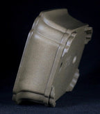 Taupe rectangular pot on its side showing molded corners and base