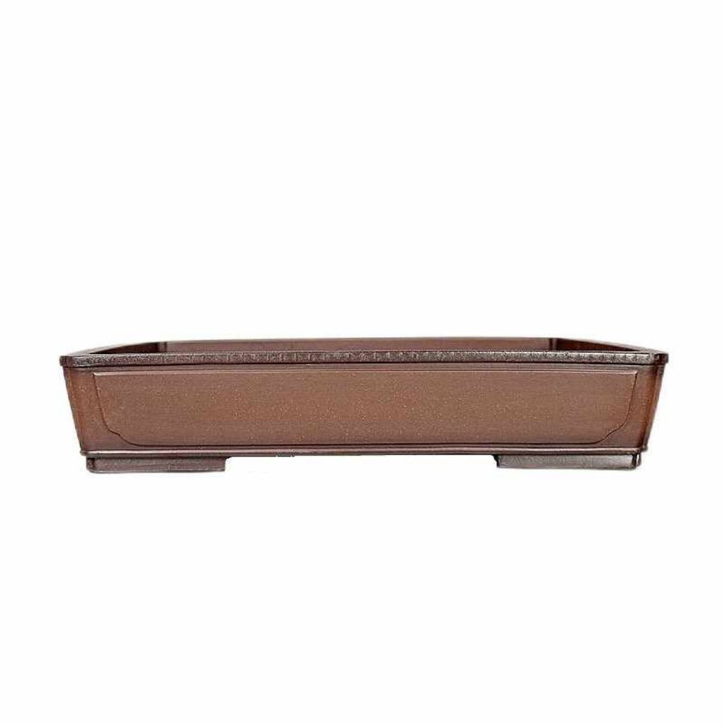 Front profile of brown rectangular bonsai pot with low feet
