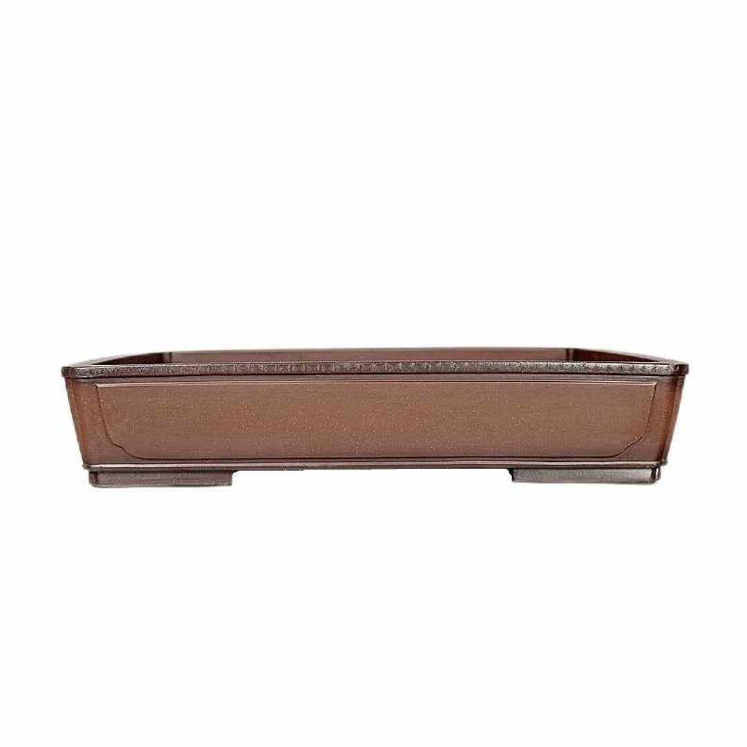 Front profile of brown rectangular bonsai pot with low feet