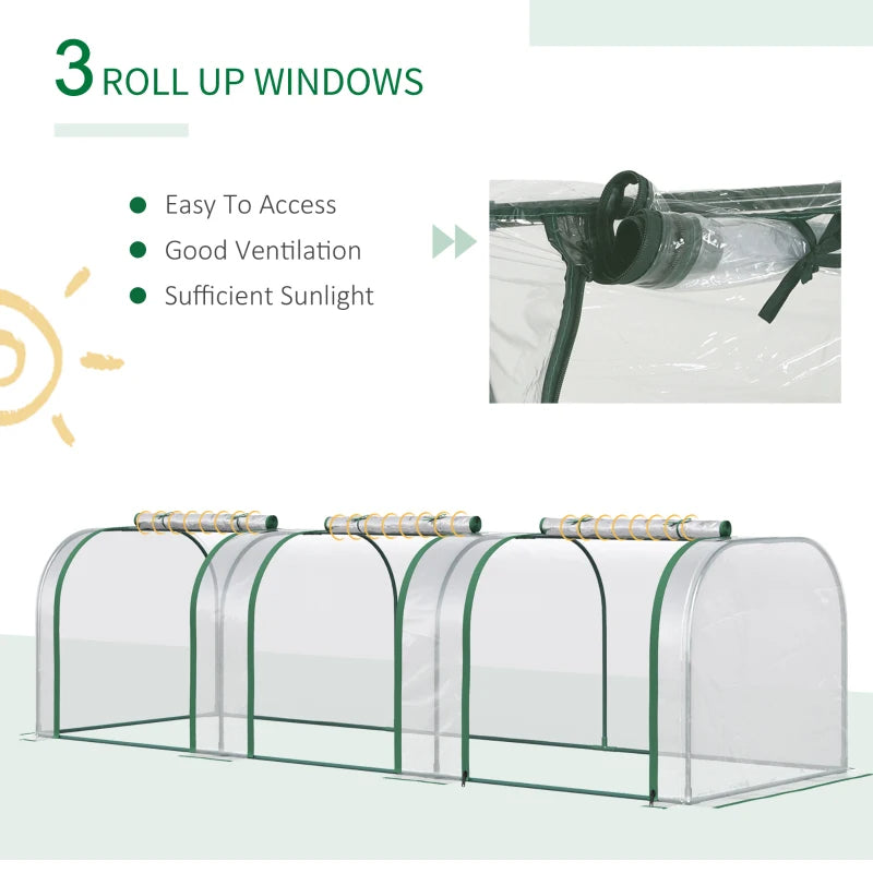 Three roll-up zippered doors on tunnel greenhouse