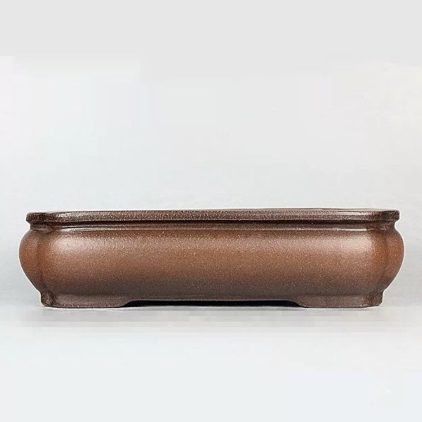 Front view of the brown rounded-wall rectangular pot
