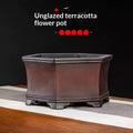 Brown unglazed waisted hexagonal Yixing bonsai pot