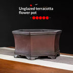 Brown unglazed waisted hexagonal Yixing bonsai pot