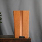 Tall ochre square bonsai pot with vertical grooves and notched base