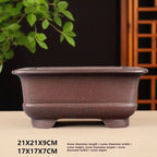 Brown square pot with measurement labels below