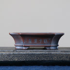 Calligraphy side of small mokko Yixing bonsai pot