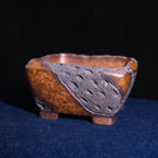 8.3" Square Yixing Zisha Clay Bonsai Pot - Wood-Fired Texture — side profile