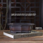 Lobed rectangular pot with exterior and interior size annotations