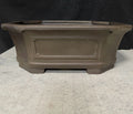 Dark brown clipped-corner bonsai pot with flared rim and framed side panel