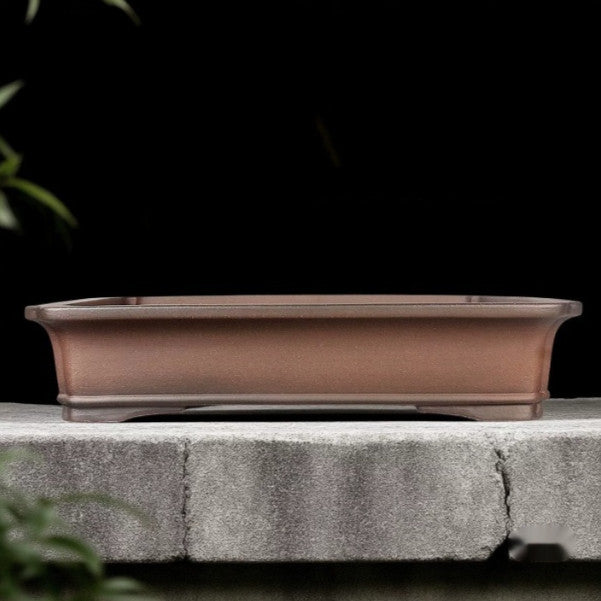 Brown shallow rectangular Yixing bonsai pot