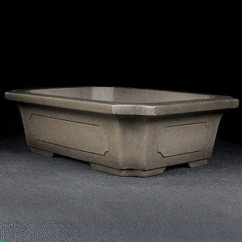 Taupe paneled rectangular Zisha bonsai pot