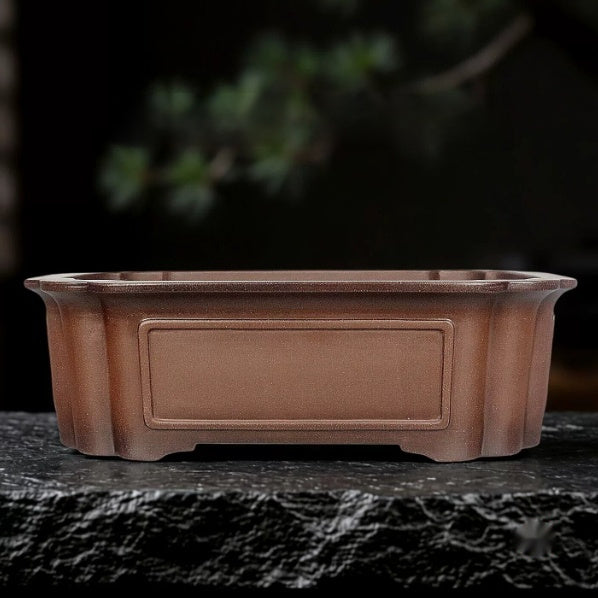 Brown paneled mokko Zisha bonsai pot