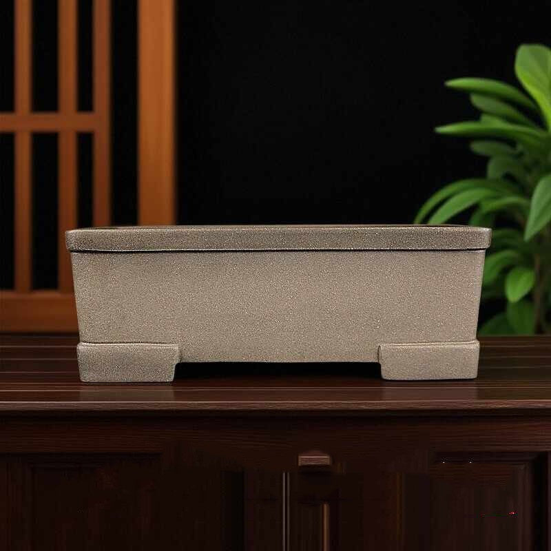 Small taupe rectangular Zisha bonsai pot