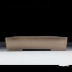 Shallow taupe rectangular bonsai pot with straight sides and notched base