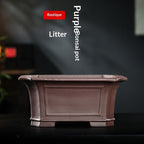 Flared rim and recessed panels of rectangular Zisha bonsai pot
