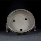 Interior of gray round drum bonsai pot