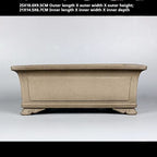 Front view of the taupe paneled pot with dimension annotations