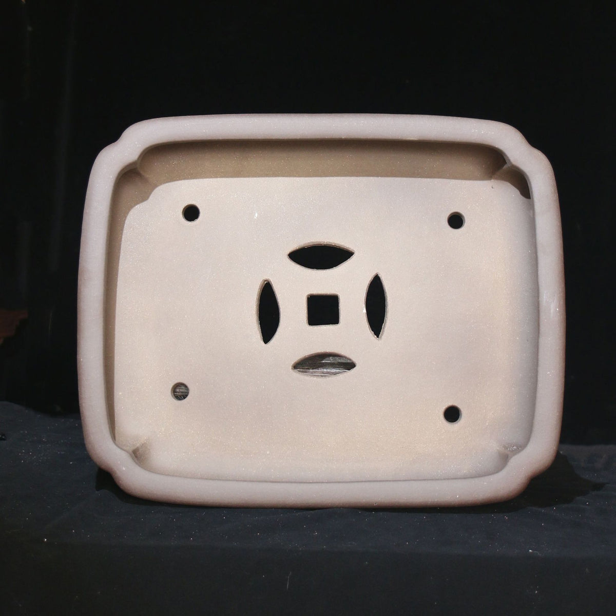 Interior drainage and wiring openings of rectangular bonsai pot