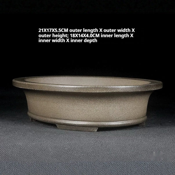 Oval Zisha bonsai pot with outer and inner dimensions