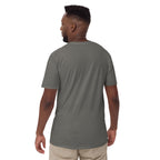 Model showing plain back of charcoal gray Bonsai Life Co. T-shirt