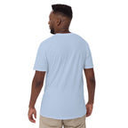 Model showing plain back of light blue Bonsai Life Co. T-shirt