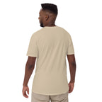 Model showing plain back of sand beige Bonsai Life Co. T-shirt