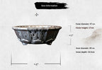 18.5" Lotus Yixing Zisha Clay Bonsai Pot - Wood-Fired — labeled outside and inside measurements