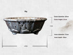 23.6" Lotus Yixing Zisha Clay Bonsai Pot - Wood-Fired — labeled outside and inside measurements
